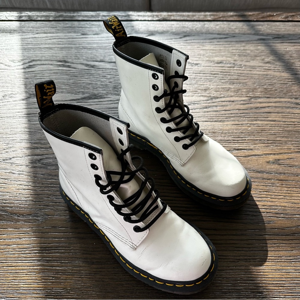 Dr. Martens White Leather Boots Size 7